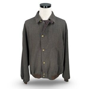 Vintage Majer Mens Wool Bomber Jacket Brown Multicolor Plaid Zip Button Large
